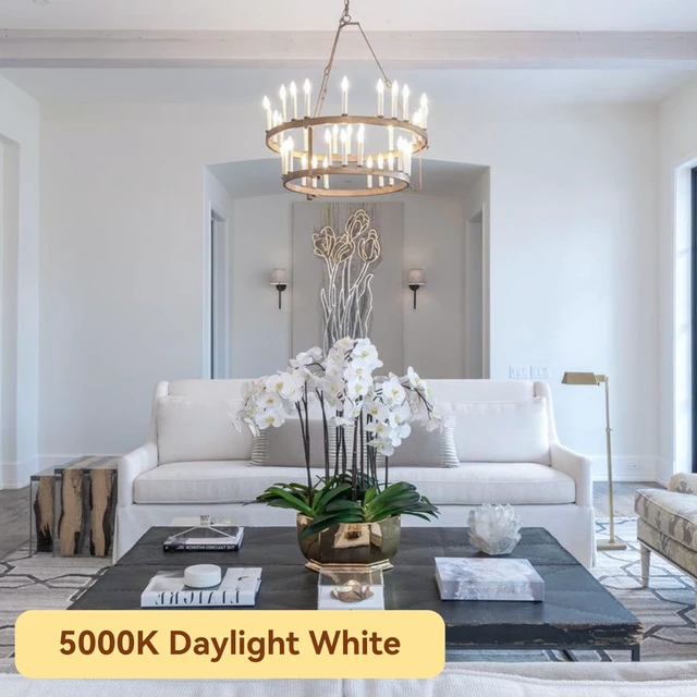 Alt view image 4 of 7 - Candelabra LED Bulbs, E12 60W Equivalent Dimmable for Chandelier Light 5000K Daylight White, Small Base B11 Vintage Filament Clear Glass Candle Shape Light Bulb, 4.5W for Ceiling Fans, 12 Pack