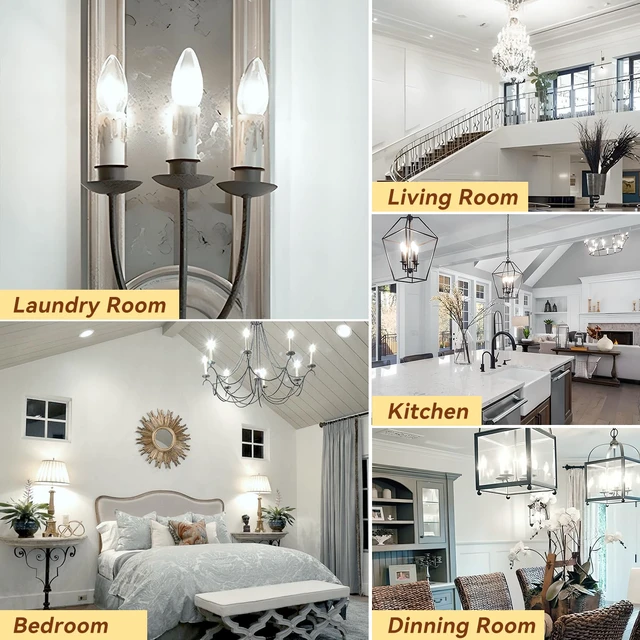 Alt view image 7 of 7 - Candelabra LED Bulbs, E12 60W Equivalent Dimmable for Chandelier Light 5000K Daylight White, Small Base B11 Vintage Filament Clear Glass Candle Shape Light Bulb, 4.5W for Ceiling Fans, 12 Pack