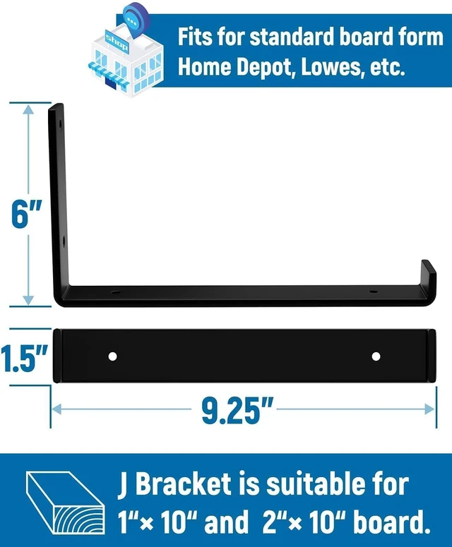 Alt view image 3 of 7 - 10 inch Shelf Brackets 6-Pack, 1/5" Thick Floating Shelf Bracket 9.25" x 6" x 1.5", Heavy Duty Shelf Support for DIY Wall Shelf, Black Industrial Bracket for Kitchen, Garage, Living Room