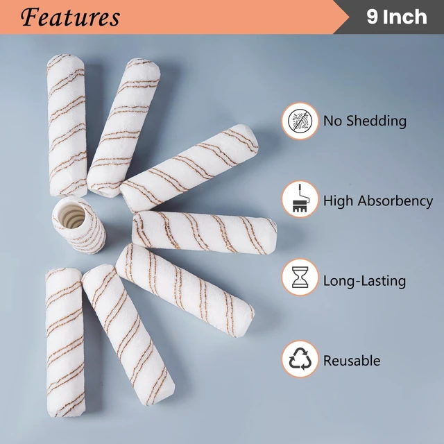 Alt view image 3 of 7 - 9" Microfiber Roller Covers 24-Pack, 3/8" Nap Contractor Set Bulk Pack for Extended Jobs. Holds Paint Well, Reduces Drips on Walls, Siding and Ceilings. Washable for Repeated Use