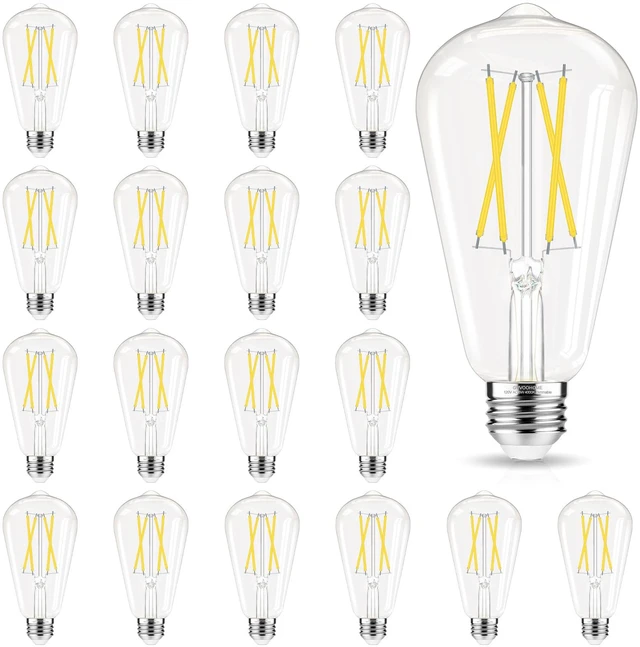 Main image of LED Edison Bulbs 60 watt Equivalent Dimmable, E26 Bulb Cool White 4000K ST58 Vintage Light Bulbs, 90+ CRI, 6W 600LM, E26 Medium Base, Clear Glass, 18 Pack