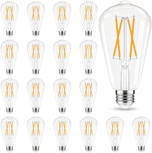 Main image of Edison Bulbs 60 watt LED, E26 Bulb Dimmable, Soft White 2700K ST58 Vintage Light Bulbs, 90+ CRI, 6W 600LM, E26 Medium Base, Clear Glass, 18 Pack