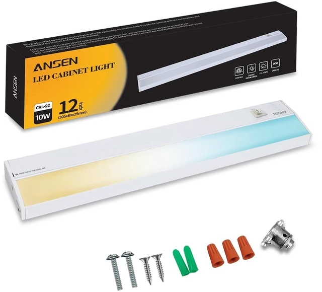 Main image of Hardwired Under Cabinet Lighting, 12in 10W LED Light for Kitchen/Closet, 666.7lm, CRI>92, R9>90, Dimmable, 5 Color Temperature, 2700K-5000K(Warm White, Cool White, Daylight)