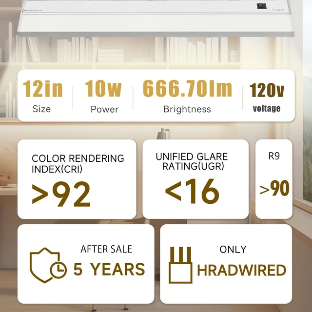 Alt view image 2 of 7 - Hardwired Under Cabinet Lighting, 12in 10W LED Light for Kitchen/Closet, 666.7lm, CRI>92, R9>90, Dimmable, 5 Color Temperature, 2700K-5000K(Warm White, Cool White, Daylight)