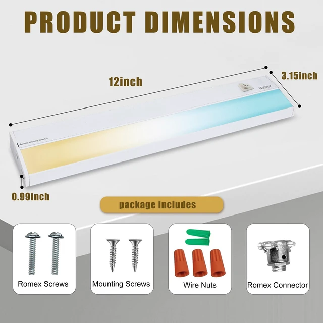 Alt view image 7 of 7 - Hardwired Under Cabinet Lighting, 12in 10W LED Light for Kitchen/Closet, 666.7lm, CRI>92, R9>90, Dimmable, 5 Color Temperature, 2700K-5000K(Warm White, Cool White, Daylight)