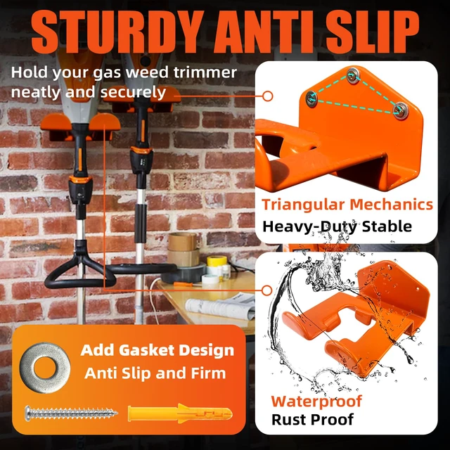 Alt view image 5 of 7 - Weedeater Hanger, 3 Pack Weed Eater Hanger for Wall, Weed Wacker Holder Heavy Duty Trimmer Rack Storage, Compatible with Stihl, Weed Eater Hanging Hook for Garage Tool Organization