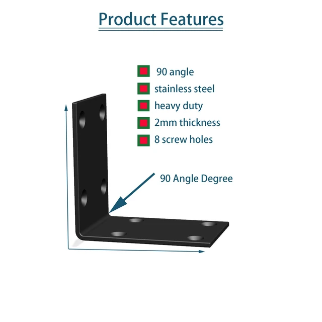Alt view image 4 of 6 - Black Stainless Steel Corner Bracket L Brackets Metal Corner Brace 20Pcs, 2.8x2.8x2(inch), Heavy Duty Metal Anger Bracket for Wood Corner/Shelf Supporter