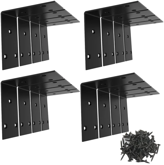 Main image of Black Stainless Steel Corner Bracket L Brackets Metal Corner Brace 16Pcs, 3.4x3.4x2(inch) Heavy Duty Metal Anger Bracket for Wood Shelf Supporter
