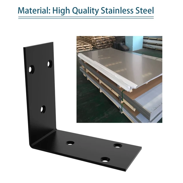 Alt view image 2 of 5 - Black Stainless Steel Corner Bracket L Brackets Metal Corner Brace 16Pcs, 3.4x3.4x2(inch) Heavy Duty Metal Anger Bracket for Wood Shelf Supporter