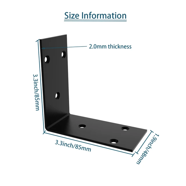 Alt view image 3 of 5 - Black Stainless Steel Corner Bracket L Brackets Metal Corner Brace 16Pcs, 3.4x3.4x2(inch) Heavy Duty Metal Anger Bracket for Wood Shelf Supporter