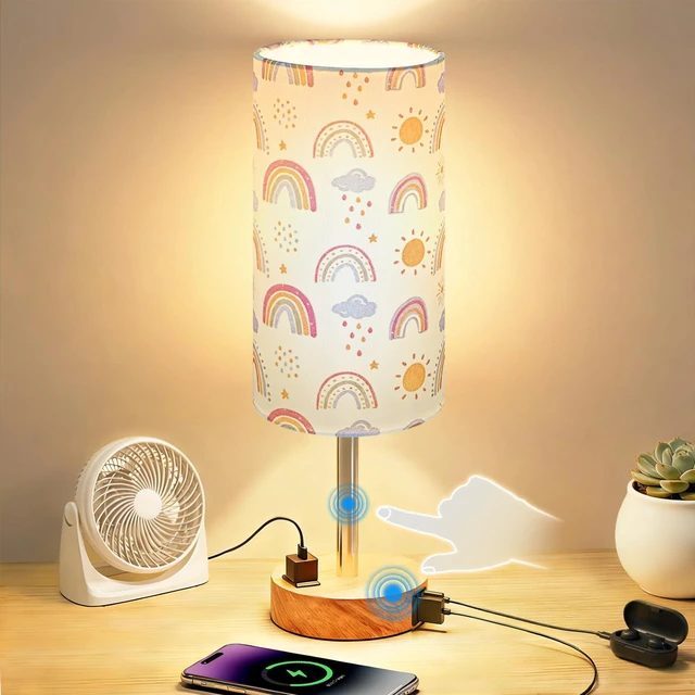 Main image of Bedside Table Lamp, Dimmable Touch, AC Outlet, USB A+C (SunRainbow) 3-Way Dimmable, Small Touch Lamp with Eye-Care LED Bulb, Ideal Soft Lighting for Nightstand, Bedroom, Reading, Living Room