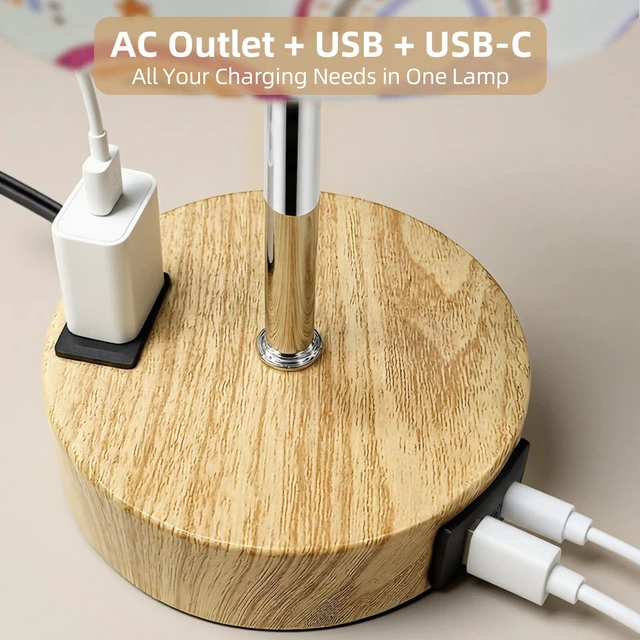 Alt view image 2 of 7 - Bedside Table Lamp, Dimmable Touch, AC Outlet, USB A+C (SunRainbow) 3-Way Dimmable, Small Touch Lamp with Eye-Care LED Bulb, Ideal Soft Lighting for Nightstand, Bedroom, Reading, Living Room