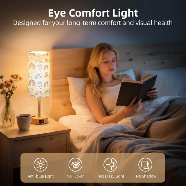 Alt view image 5 of 7 - Bedside Table Lamp, Dimmable Touch, AC Outlet, USB A+C (SunRainbow) 3-Way Dimmable, Small Touch Lamp with Eye-Care LED Bulb, Ideal Soft Lighting for Nightstand, Bedroom, Reading, Living Room