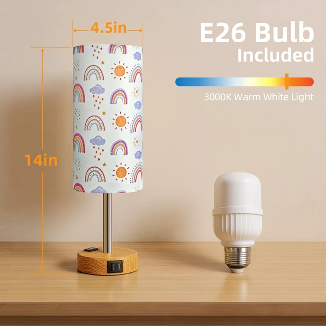 Alt view image 7 of 7 - Bedside Table Lamp, Dimmable Touch, AC Outlet, USB A+C (SunRainbow) 3-Way Dimmable, Small Touch Lamp with Eye-Care LED Bulb, Ideal Soft Lighting for Nightstand, Bedroom, Reading, Living Room