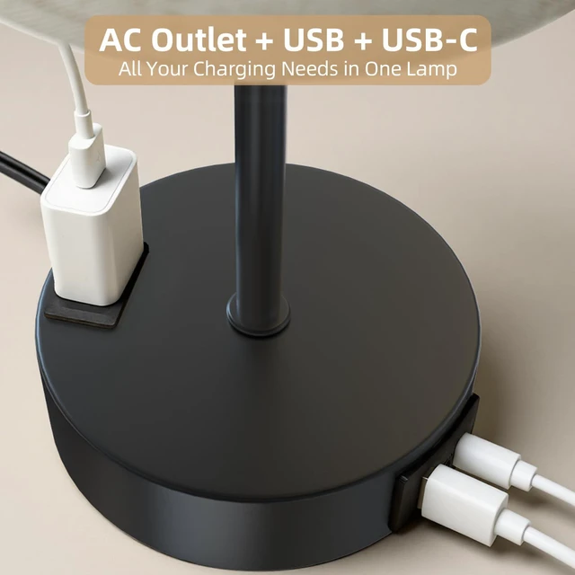 Alt view image 2 of 7 - Table Lamp for Bedroom, High-Sensitivity Touch, AC Outlet, USB A+C 3-Level Dimmable Bedside Lamp with Eye-Care LED Bulb, Ideal Nightstand Lamp for Bedroom, Reading, Living Room (Beige&Black)