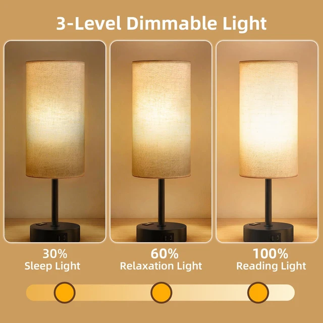 Alt view image 3 of 7 - Table Lamp for Bedroom, High-Sensitivity Touch, AC Outlet, USB A+C 3-Level Dimmable Bedside Lamp with Eye-Care LED Bulb, Ideal Nightstand Lamp for Bedroom, Reading, Living Room (Beige&Black)