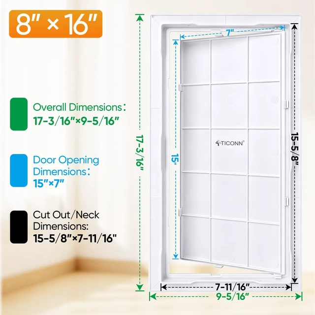 Alt view image 2 of 7 - 8" x 16" Access Panel for Drywall, ABS Wall Hole Cover, Access Door Durable ABS, Impact & UV Resistant, Paintable Textured Surface, Screw or Adhesive Mounting, for Plumbing, Wires, Cables