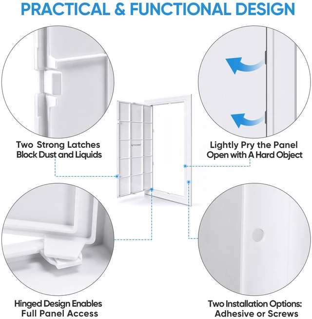 Alt view image 3 of 7 - 8" x 16" Access Panel for Drywall, ABS Wall Hole Cover, Access Door Durable ABS, Impact & UV Resistant, Paintable Textured Surface, Screw or Adhesive Mounting, for Plumbing, Wires, Cables
