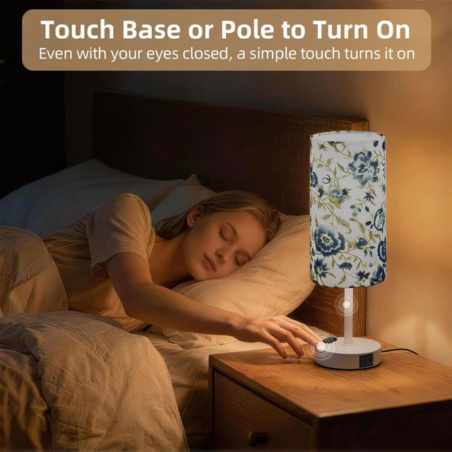 Alt view image 4 of 7 - Table Lamp, Dimmable Touch, AC Outlet, USB A+C (Printed&White) 3-Way Dimmable, Small Touch Lamp with Eye-Care LED Bulb, Ideal Bright Lighting Bedside Lamps for Nightstand, Bedroom, Reading