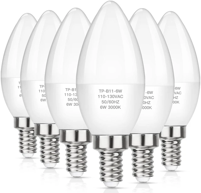 Main image of E12 LED Candelabra Light Bulbs 60W Equivalent, Soft White 3000K 600 Lumens Chandelier Bulb, 6W B11 Candle Base, Non-Dimmable, Pack of 6