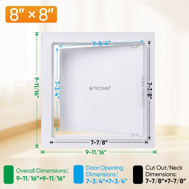 Alt view image 2 of 7 - 8" x 8" Access Panel for Drywall, ABS Wall Hole Cover, Access Door Durable ABS, Impact & UV Resistant, Paintable Textured Surface, Screw or Adhesive Mounting, for Plumbing, Wires, Cables