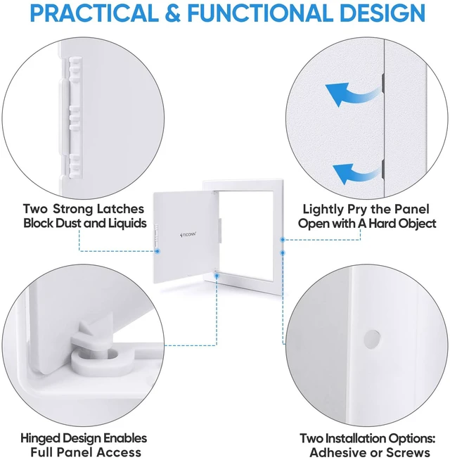 Alt view image 3 of 7 - 8" x 8" Access Panel for Drywall, ABS Wall Hole Cover, Access Door Durable ABS, Impact & UV Resistant, Paintable Textured Surface, Screw or Adhesive Mounting, for Plumbing, Wires, Cables