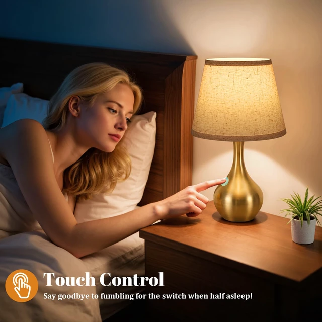 Alt view image 3 of 7 - 16.1" Touch Table Lamp for Nightstand, 3 Way Dimmable Small Bedroom Lamp Touch Control, Bulb Included, Gold Bedside Lamps for Desk, Night Stands, Living Room, End Table, Corded