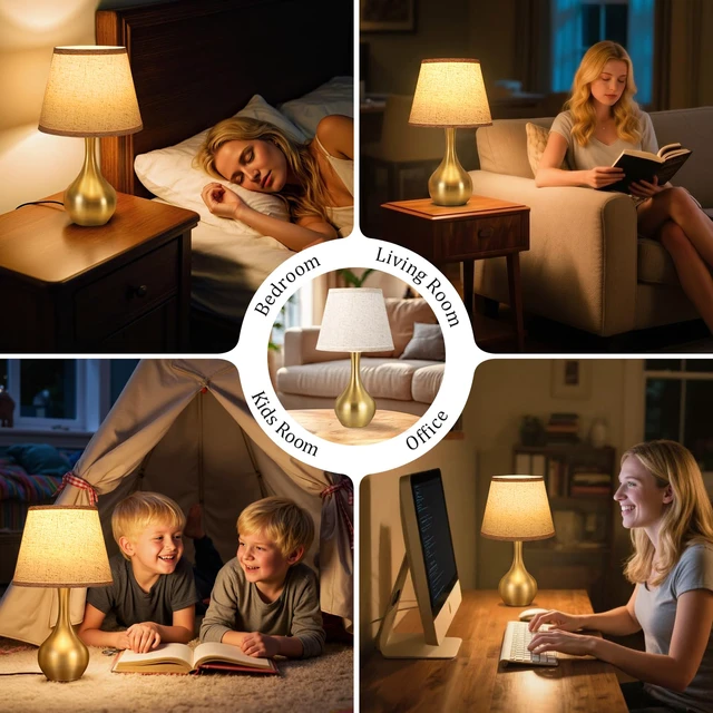Alt view image 6 of 7 - 16.1" Touch Table Lamp for Nightstand, 3 Way Dimmable Small Bedroom Lamp Touch Control, Bulb Included, Gold Bedside Lamps for Desk, Night Stands, Living Room, End Table, Corded