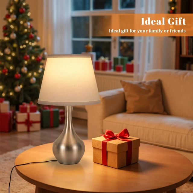 Alt view image 2 of 7 - 16.1" Touch Table Lamp for Nightstand, 3 Way Dimmable Small Bedroom Lamp Touch Control, Bulb Included, Silver Bedside Lamps for Desk, Night Stands, Living Room, End Table, Corded