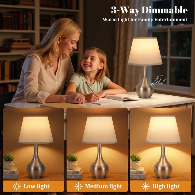 Alt view image 3 of 7 - 16.1" Touch Table Lamp for Nightstand, 3 Way Dimmable Small Bedroom Lamp Touch Control, Bulb Included, Silver Bedside Lamps for Desk, Night Stands, Living Room, End Table, Corded