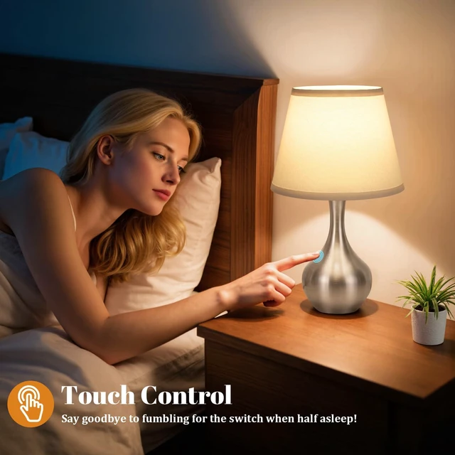 Alt view image 4 of 7 - 16.1" Touch Table Lamp for Nightstand, 3 Way Dimmable Small Bedroom Lamp Touch Control, Bulb Included, Silver Bedside Lamps for Desk, Night Stands, Living Room, End Table, Corded