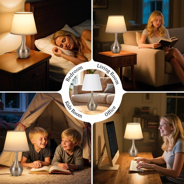 Alt view image 5 of 7 - 16.1" Touch Table Lamp for Nightstand, 3 Way Dimmable Small Bedroom Lamp Touch Control, Bulb Included, Silver Bedside Lamps for Desk, Night Stands, Living Room, End Table, Corded