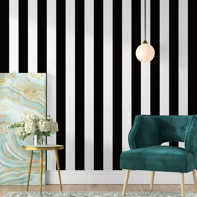 Main image of Black and White Striped Wallpaper Peel and Stick Wallpaper Vinyl 17.7x236.2 Striped Contact Paper Stripe Wallpaper Waterproof Removable Self Adhesive Wall Paper for Bathroom Decor Vinyl