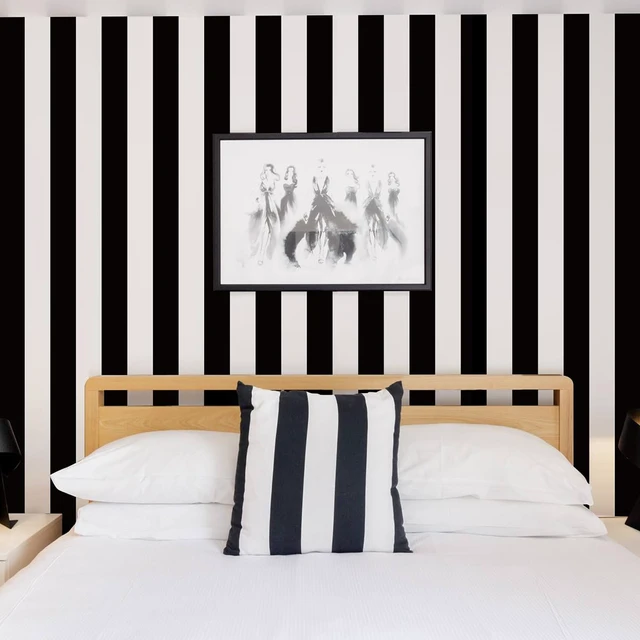 Alt view image 3 of 7 - Black and White Striped Wallpaper Peel and Stick Wallpaper Vinyl 17.7x236.2 Striped Contact Paper Stripe Wallpaper Waterproof Removable Self Adhesive Wall Paper for Bathroom Decor Vinyl