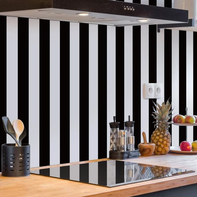 Alt view image 4 of 7 - Black and White Striped Wallpaper Peel and Stick Wallpaper Vinyl 17.7x236.2 Striped Contact Paper Stripe Wallpaper Waterproof Removable Self Adhesive Wall Paper for Bathroom Decor Vinyl