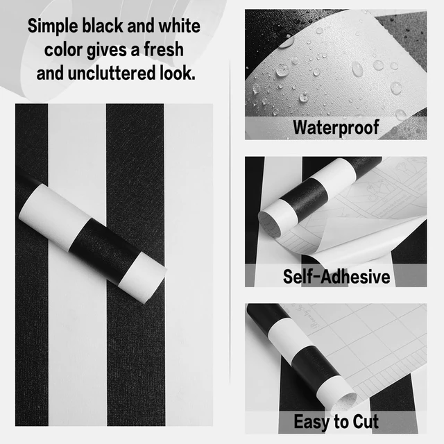 Alt view image 5 of 7 - Black and White Striped Wallpaper Peel and Stick Wallpaper Vinyl 17.7x236.2 Striped Contact Paper Stripe Wallpaper Waterproof Removable Self Adhesive Wall Paper for Bathroom Decor Vinyl