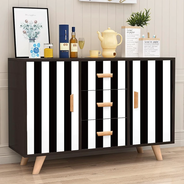 Alt view image 6 of 7 - Black and White Striped Wallpaper Peel and Stick Wallpaper Vinyl 17.7x236.2 Striped Contact Paper Stripe Wallpaper Waterproof Removable Self Adhesive Wall Paper for Bathroom Decor Vinyl