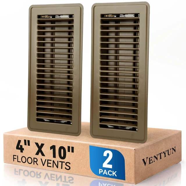 Main image of 4" x 10" Floor Register Vent Covers 2-Pack, Brown Floor Vent Walkable Powder-Coated Metal Vent Covers with Adjustable Airflow, Curved Safe Edges for Home Floor