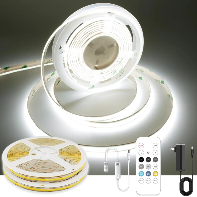 Main image of 32.8ft White COB LED Strip Light with RF Romote and Power Supply 3200 LEDs, RF Remote & UL Power Supply, 6000K Dimmable,Bedroom Kitchen Wardrobe DIY Home Decoration, 2 Rolls of 16.4ft