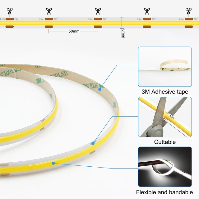 Alt view image 5 of 6 - 32.8ft White COB LED Strip Light with RF Romote and Power Supply 3200 LEDs, RF Remote & UL Power Supply, 6000K Dimmable,Bedroom Kitchen Wardrobe DIY Home Decoration, 2 Rolls of 16.4ft