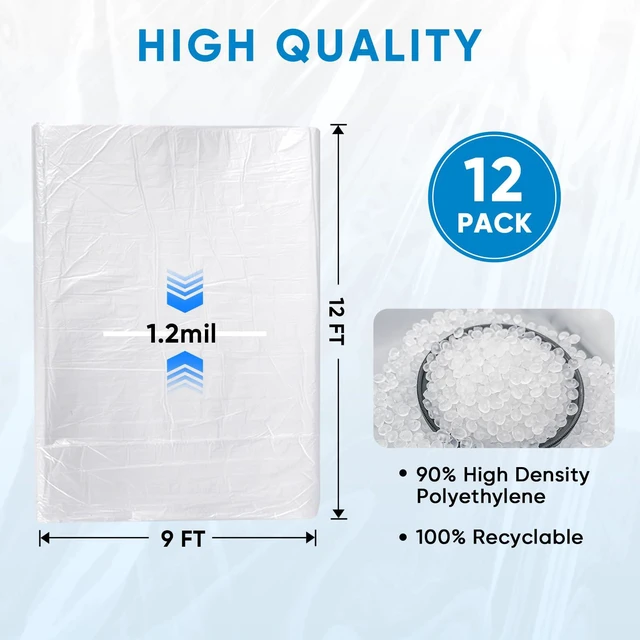 Alt view image 4 of 7 - 12 x 9 Ft Plastic Drop Cloth for Painting, Waterproof Painters Plastic Sheeting, Painting Tarp for Furniture Cover, Floor Protection (12PK, 1.2Mil)