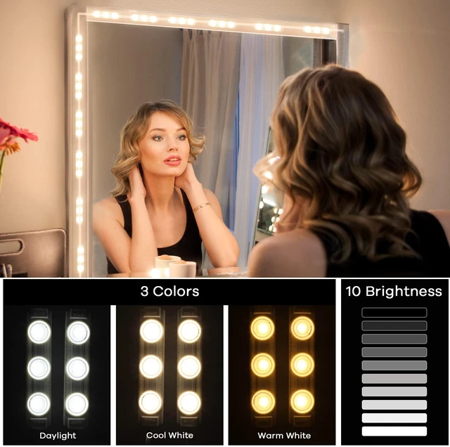 Alt view image 2 of 7 - LED Vanity Lights for Mirror, Hollywood Style Dimmable Light Strip Adjustable Color & Brightness, USB Cable, Makeup Lights Stick on for Vanity Table Dressing Room Mirror