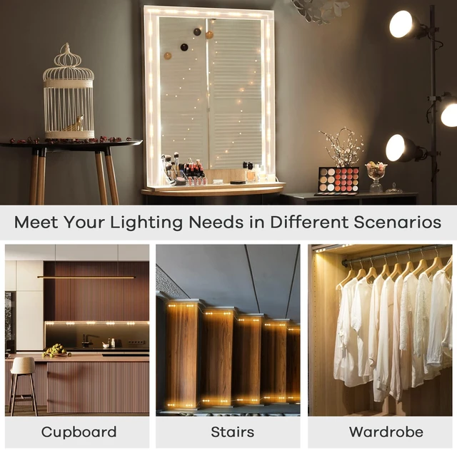Alt view image 7 of 7 - LED Vanity Lights for Mirror, Hollywood Style Dimmable Light Strip Adjustable Color & Brightness, USB Cable, Makeup Lights Stick on for Vanity Table Dressing Room Mirror