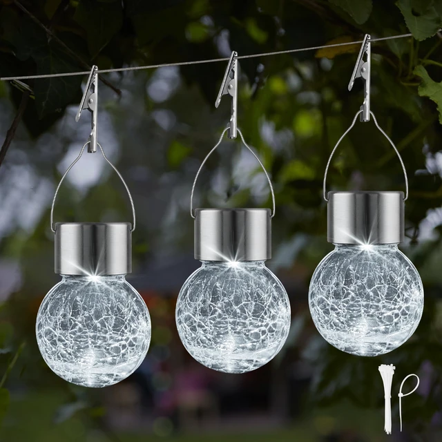 Alt view image 2 of 7 - Solar Lights Outdoor Hanging Decorative Globe 24 Pack, Waterproof Solar Lantern with Handle and Clip, Solar Powered Glass Ball Lights for Garden Yard Fence Tree Umbrella Holiday Décor, Cold White