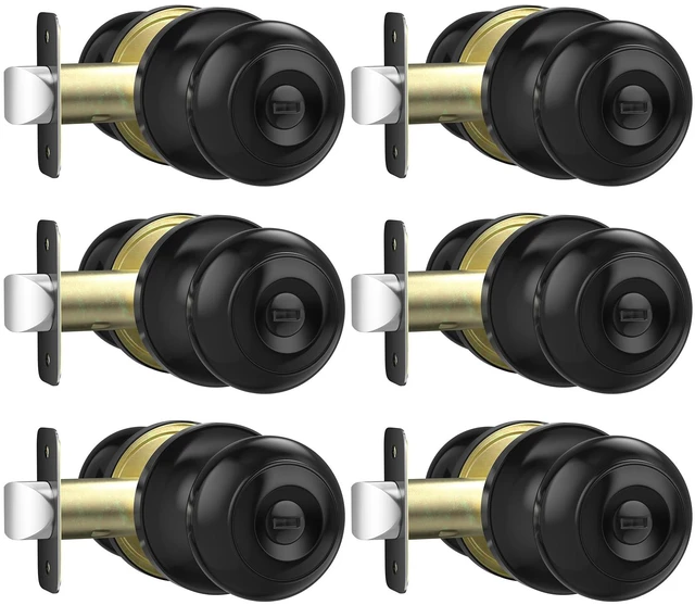 Main image of Privacy Door Knob, Black Door Knobs Interior Keyless Lock Set 6 Pack Matte Black Keyless Interior Bedroom Door Knobs with Lock, Bathroom Door Knob for Left/Right Handle Door, Adjustable Latch