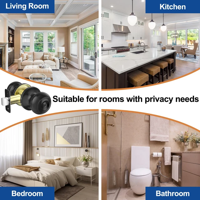 Alt view image 5 of 6 - Black Door Knobs Interior Keyless Privacy Door Knob with Lock 5 Pack Matte Black Keyless Door Locks for Bedrooms, Privacy Bathroom Door Knob Reversible for Left/Right Handle, Adjustable Latch