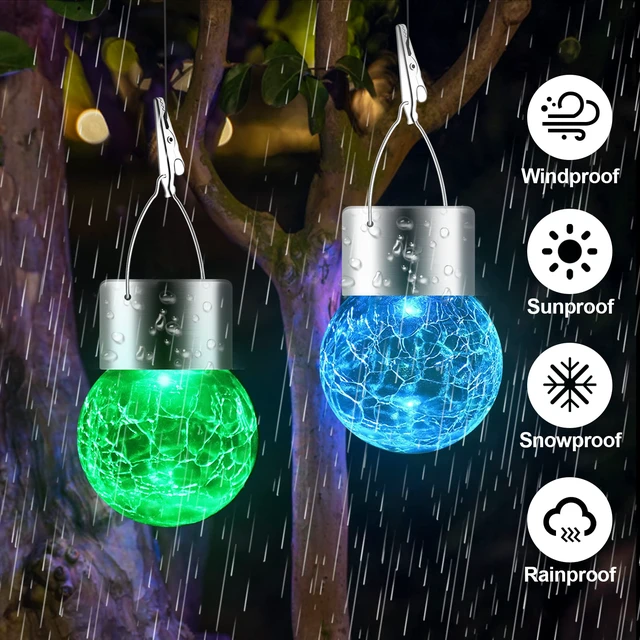Alt view image 5 of 7 - Solar Lights Outdoor Hanging Decorative Globe 24 Pack, Waterproof Solar Lantern with Handle and Clip, Solar Powered Glass Ball Lights for Garden Yard Fence Tree Umbrella Holiday Décor, Color Changing