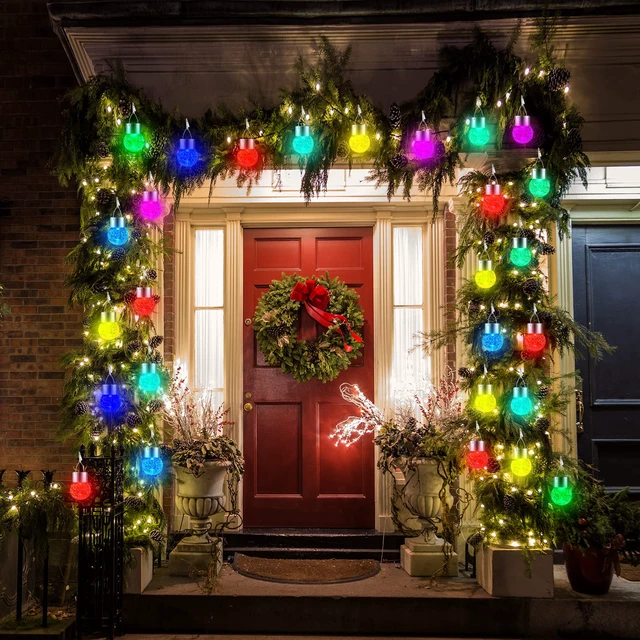 Alt view image 7 of 7 - Solar Lights Outdoor Hanging Decorative Globe 24 Pack, Waterproof Solar Lantern with Handle and Clip, Solar Powered Glass Ball Lights for Garden Yard Fence Tree Umbrella Holiday Décor, Color Changing