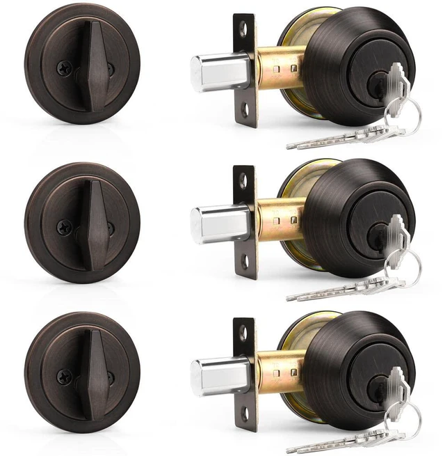 Main image of Keyed Alike Single Cylinder Deadbolts Oil Rubbed Bronze(Combo Packs), One Side Keyed Deadbolts 3 Keys Interior& Exterior Door Lock for Entrance Lock and Front Gate, 3 Pack