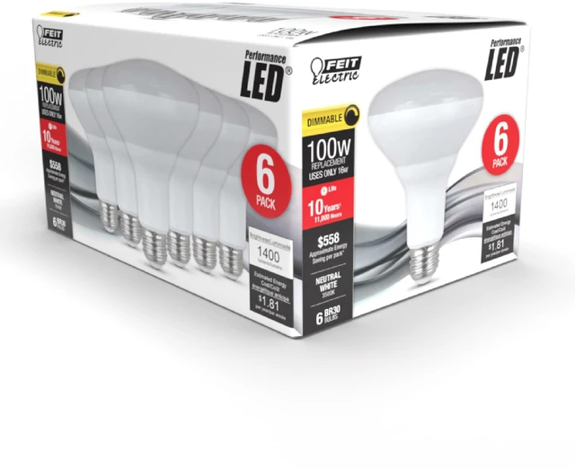 Alt view image 2 of 7 - BR30 LED Light Bulbs, 100W Eq, Dimmable, Daylight 6 Pack E26 Base, 5000K, 1400 Lumens, CRI 80, 10 Year, Damp Rated, for Recessed Cans, Wide Flood Beam